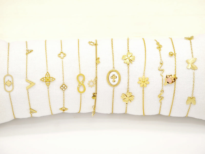 Lot de 12 bracelets en acier inoxydable avec coussin - DORÉ