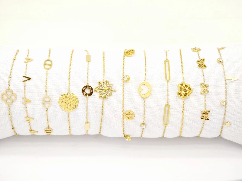Lot de 12 bracelets en acier inoxydable avec coussin - DORÉ