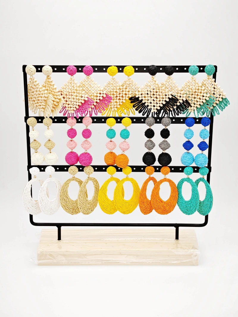 Lot de 15 boucles d'oreilles en acier inoxydable avec présentoir - MULTICOLORE