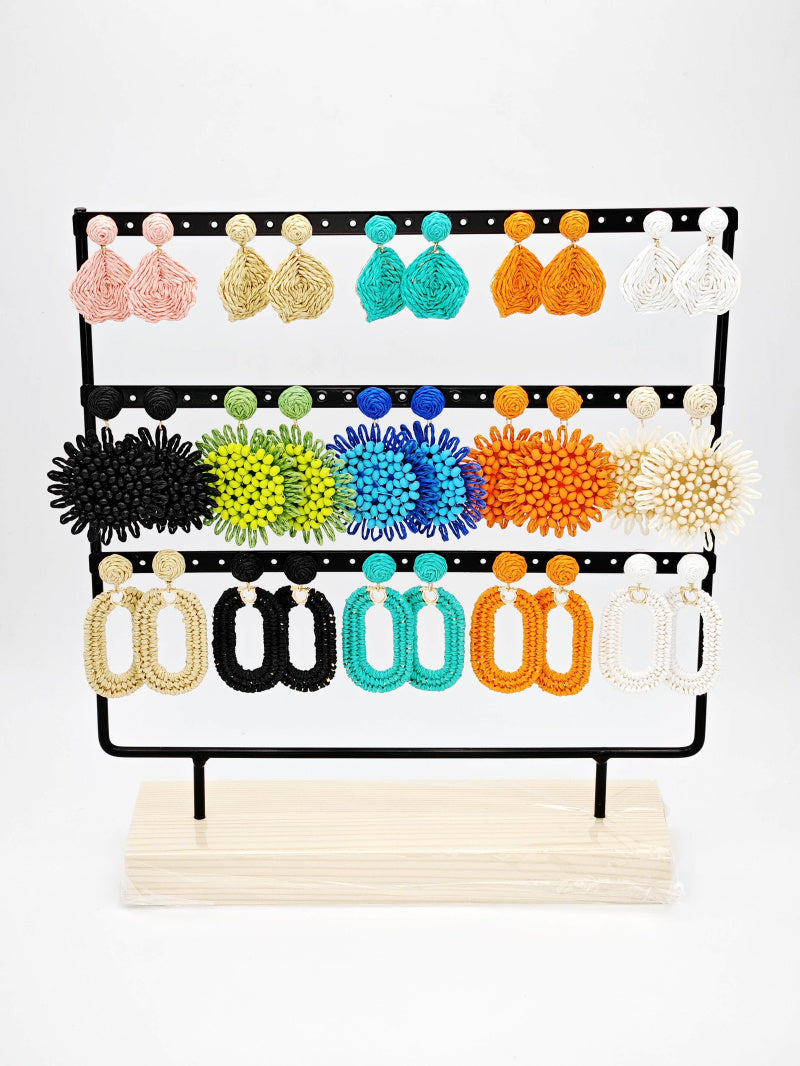 Lot de 15 boucles d'oreilles en acier inoxydable avec présentoir - MULTICOLORE