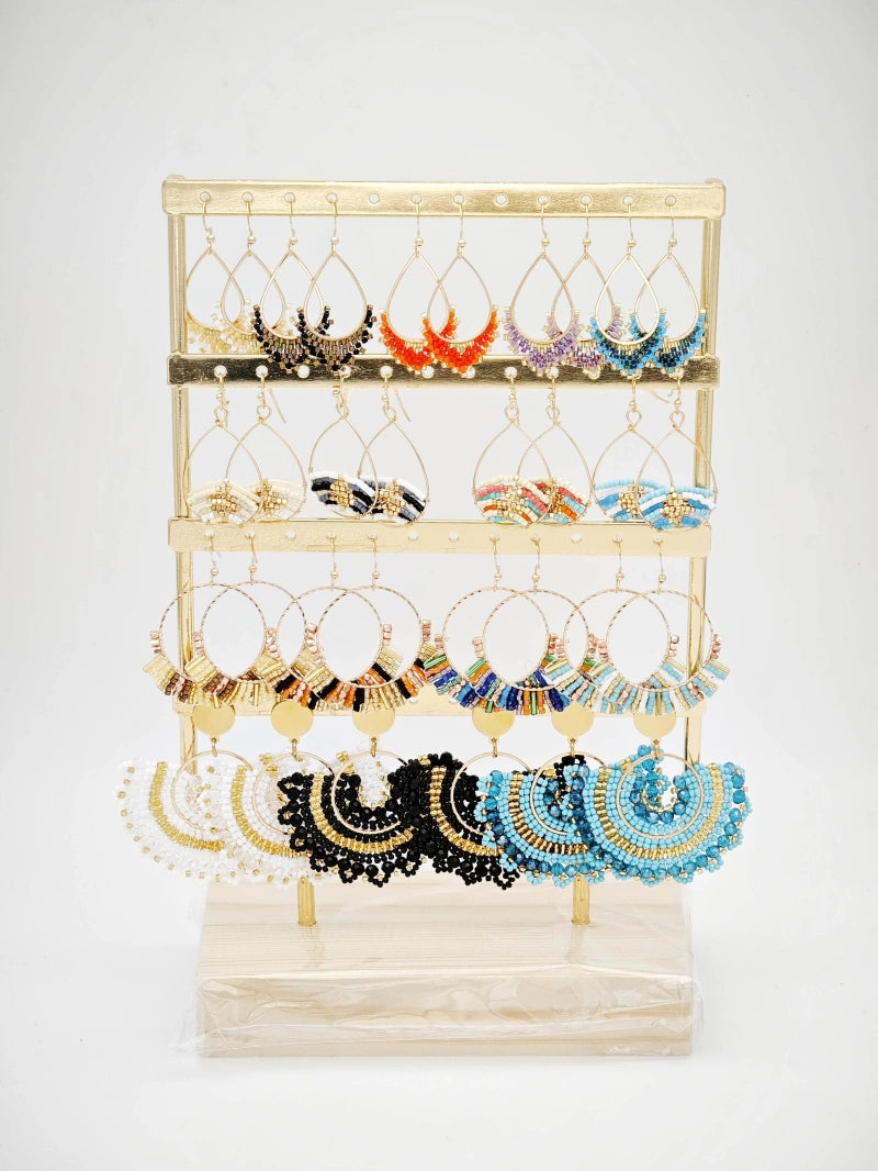 Lot de 16 boucles d'oreilles en acier inoxydable avec présentoir - MULTICOLORE