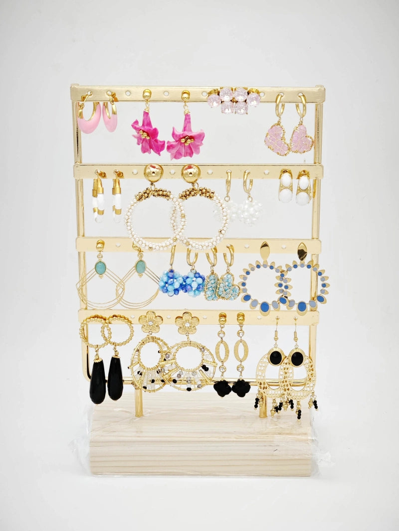 Lot de 16 boucles d'oreilles en acier inoxydable avec présentoir - MULTICOLORE