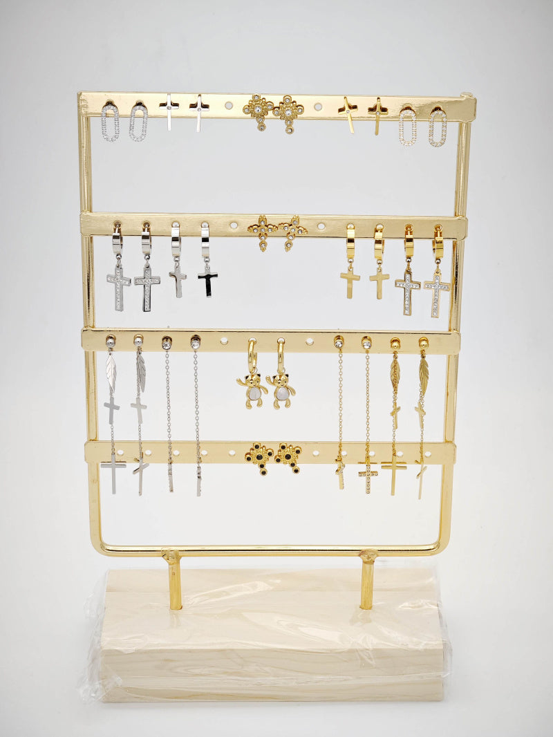 Lot de 20 boucles d'oreilles en acier inoxydable avec présentoir - DORÉ