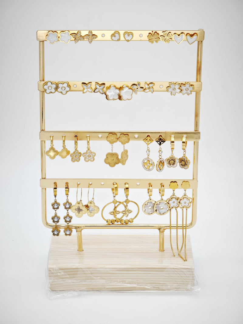 Lot de 15 boucles d'oreilles en acier inoxydable avec présentoir - DORÉ