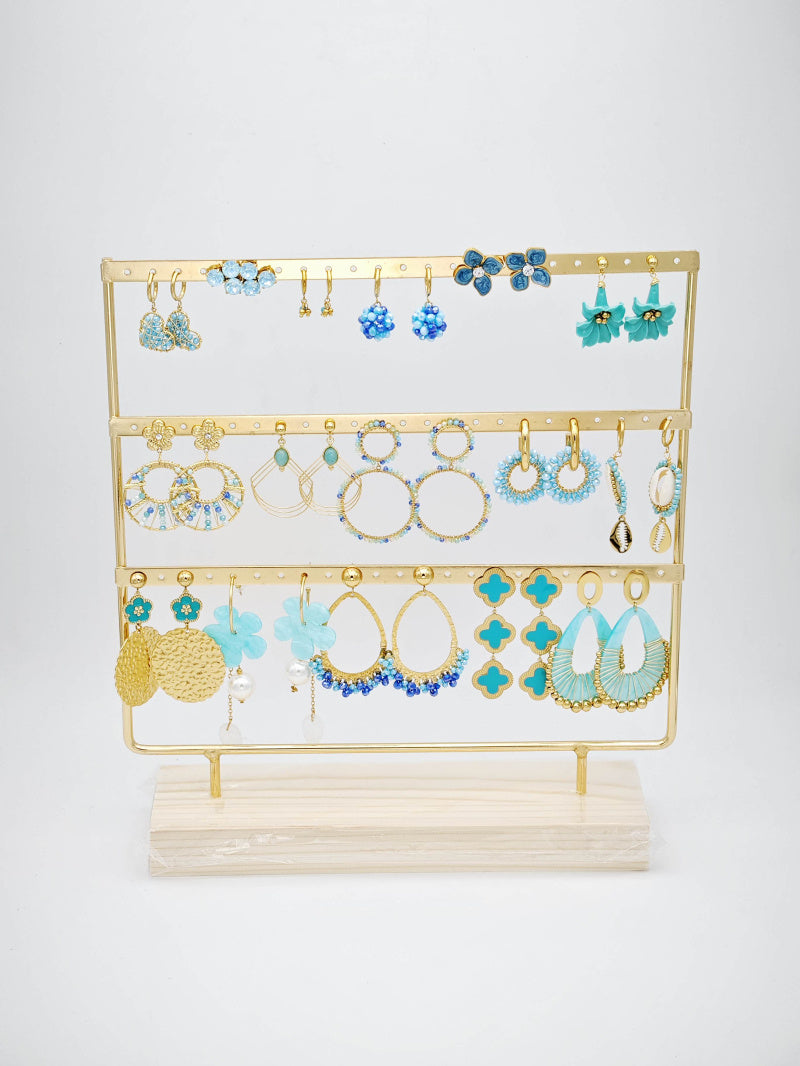 Lot de 15 boucles d'oreilles en acier inoxydable avec présentoir - BLEU