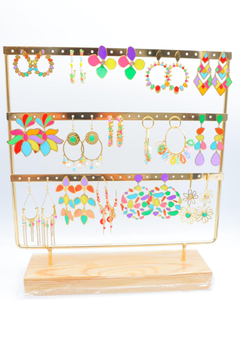 Lot de 15 boucles d'oreilles en acier inoxydable avec présentoir - MULTICOLORE
