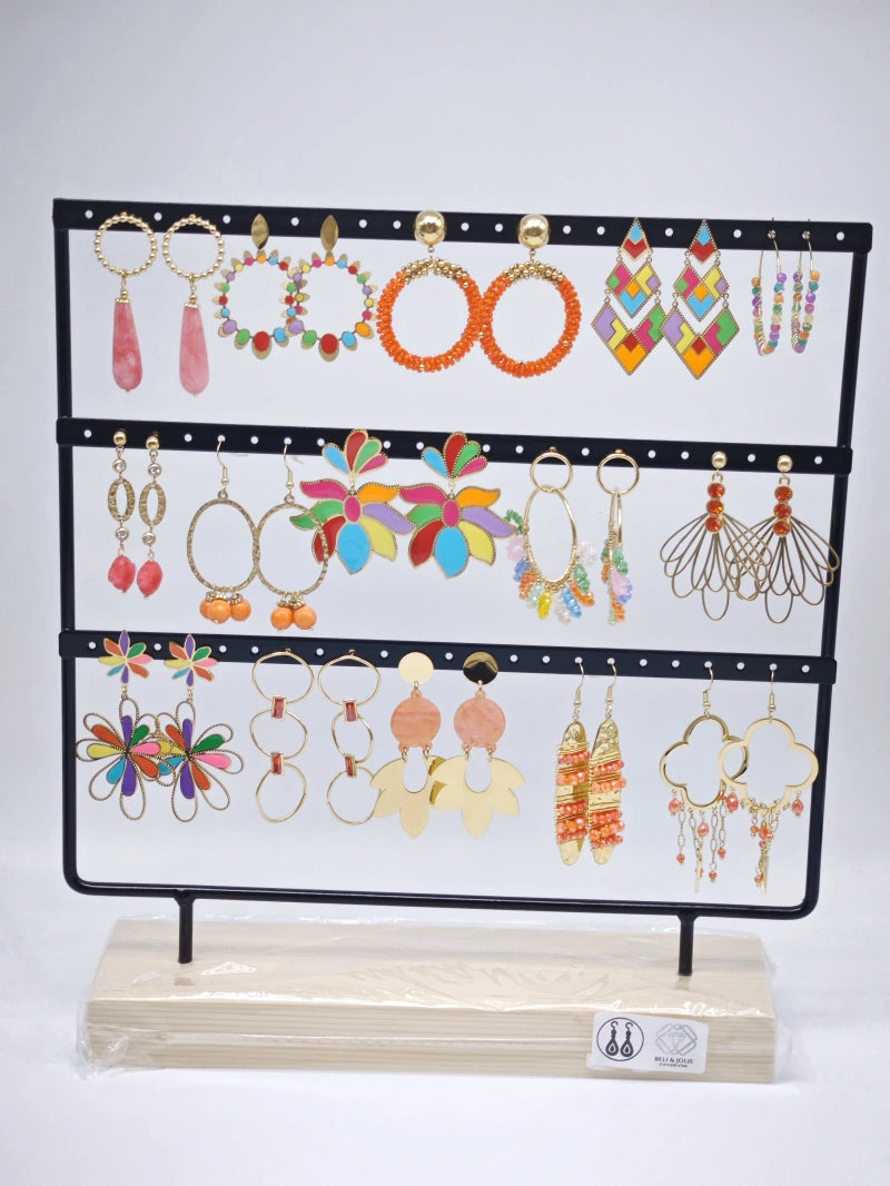 Lot de 15 boucles d'oreilles en acier inoxydable avec présentoir - ORANGE