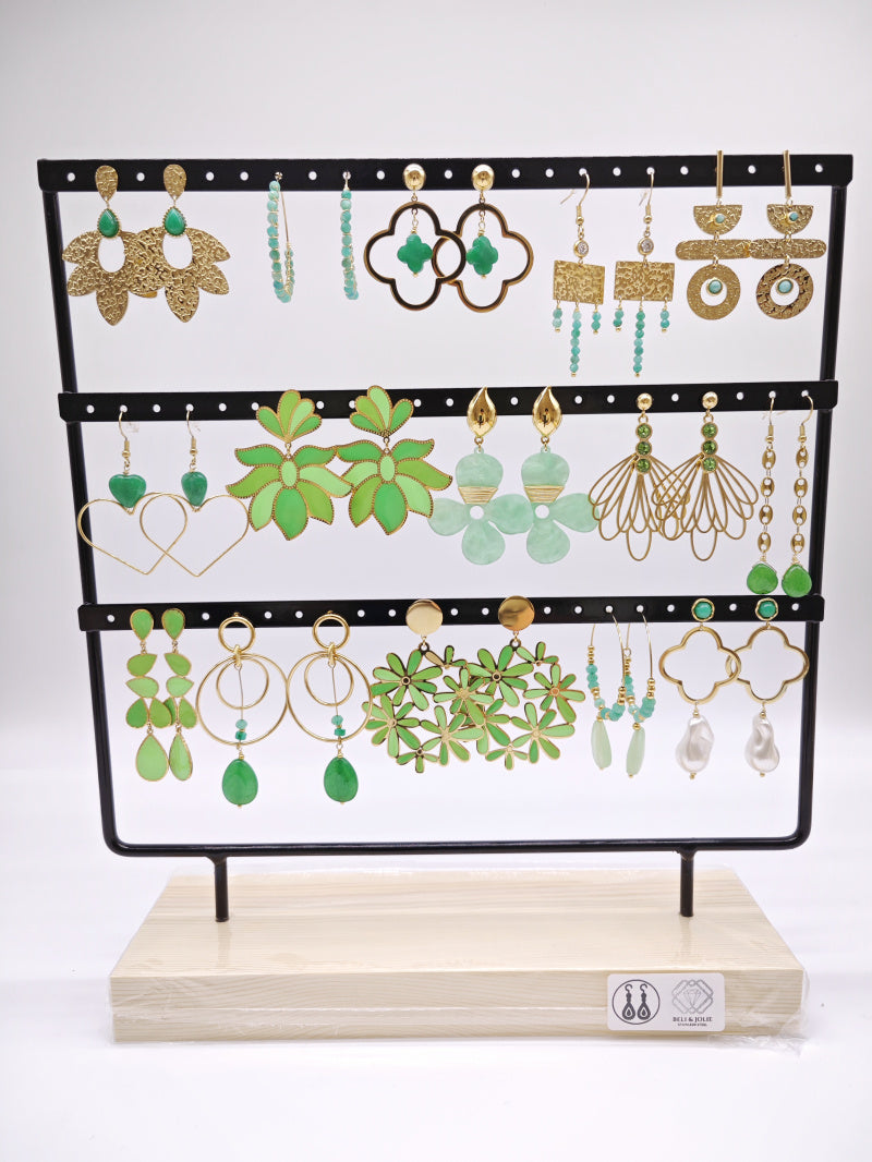 Lot de 15 boucles d'oreilles en acier inoxydable avec présentoir - VERT