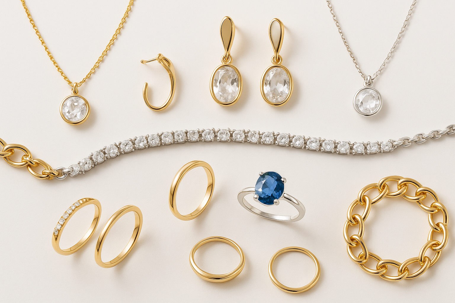 image en longueur : bijoux en vente sur un fond clair