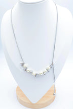 Collier réglable en perles et cristal avec chaîne ajustable argentée. - ARGENT