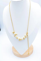 Collier réglable en perles et cristal avec chaîne ajustable argentée. - DORÉ