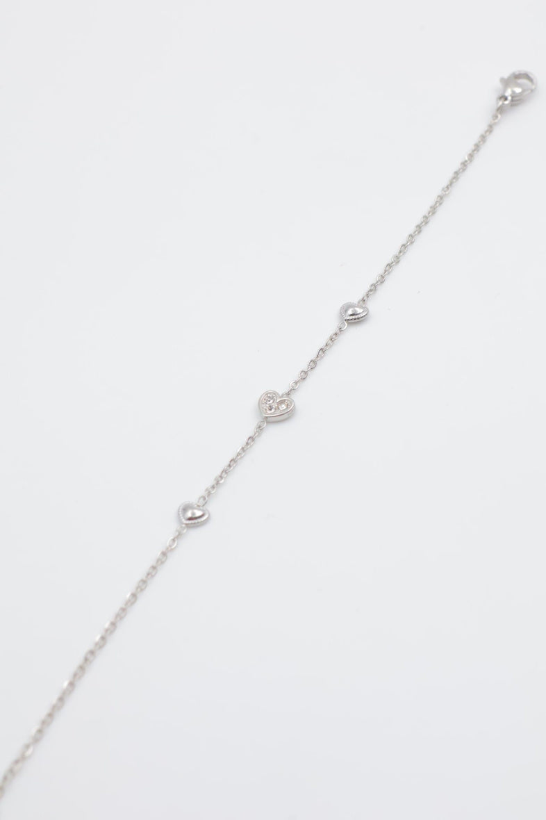 Bracelet chaîne cœur avec cristaux - ARGENT
