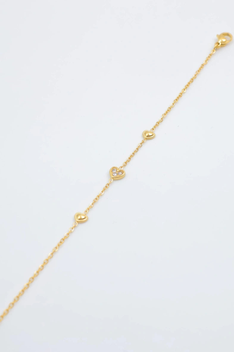 Bracelet chaîne cœur avec cristaux - DORÉ