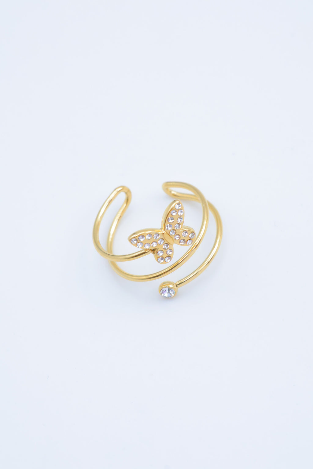 Bague ouverte dorée avec pierre précieuse en forme de goutte - DORÉ