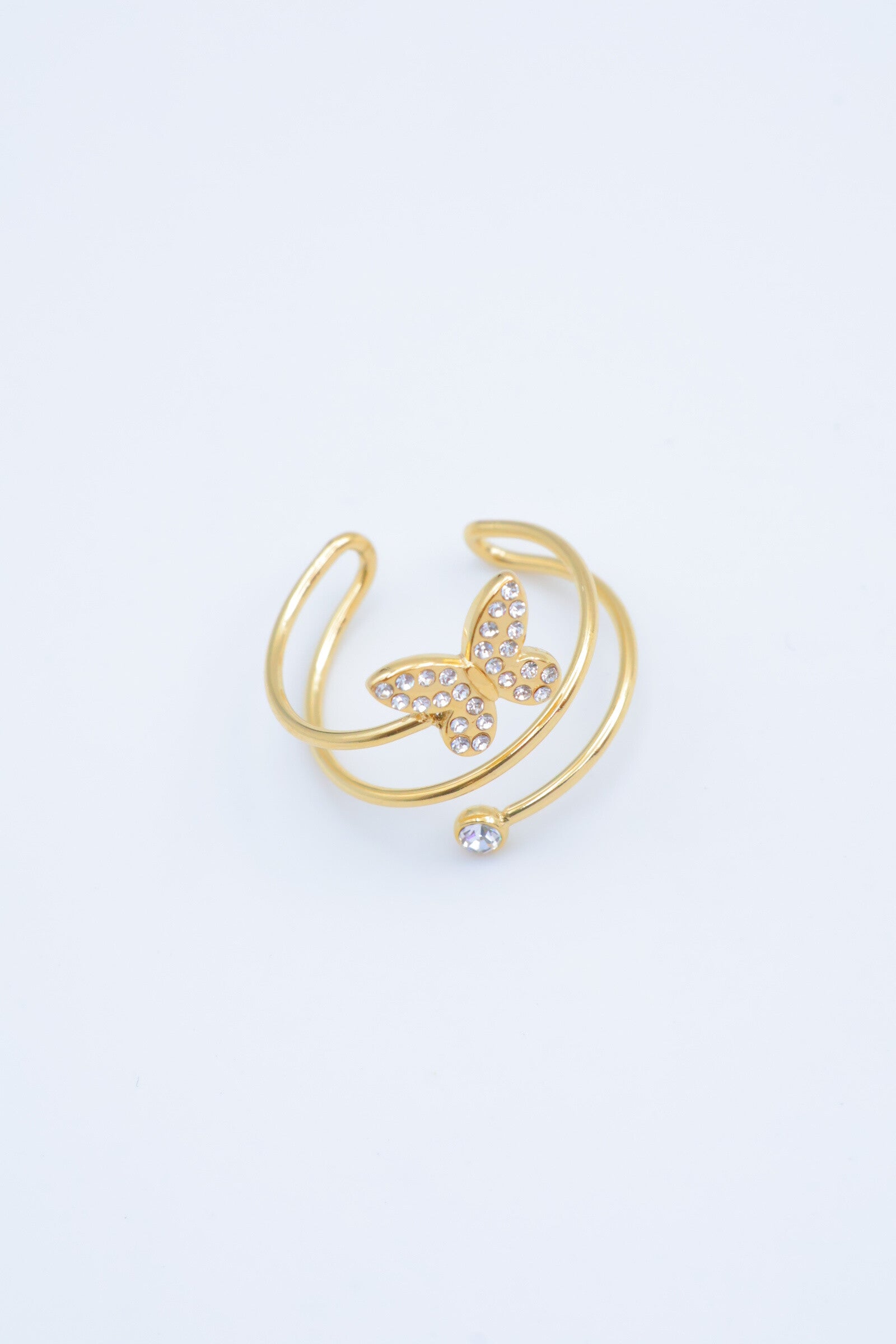 Bague ouverte dorée avec pierre précieuse en forme de goutte - DORÉ