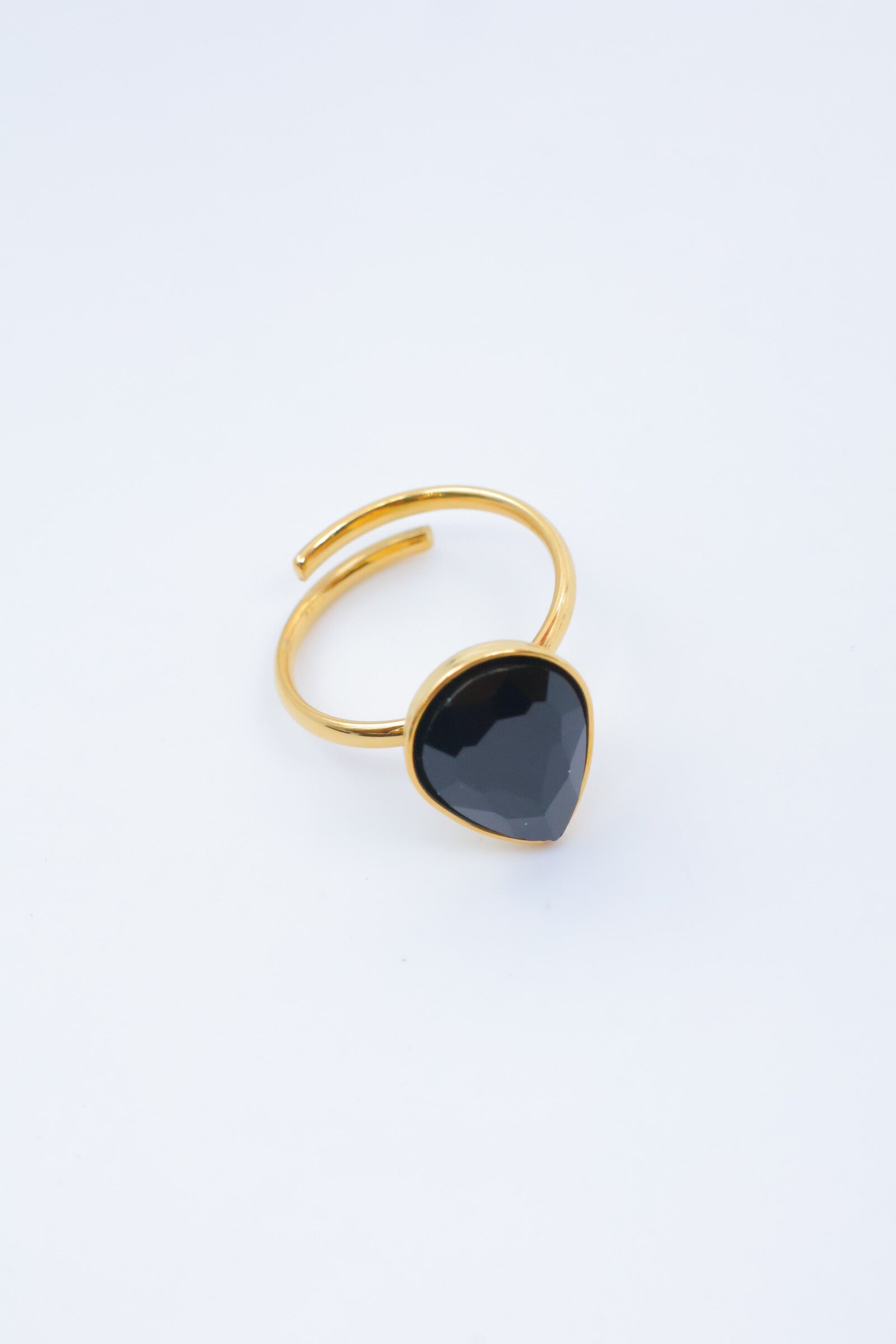 Bague ouverte dorée avec pierre précieuse en forme de goutte - NOIR