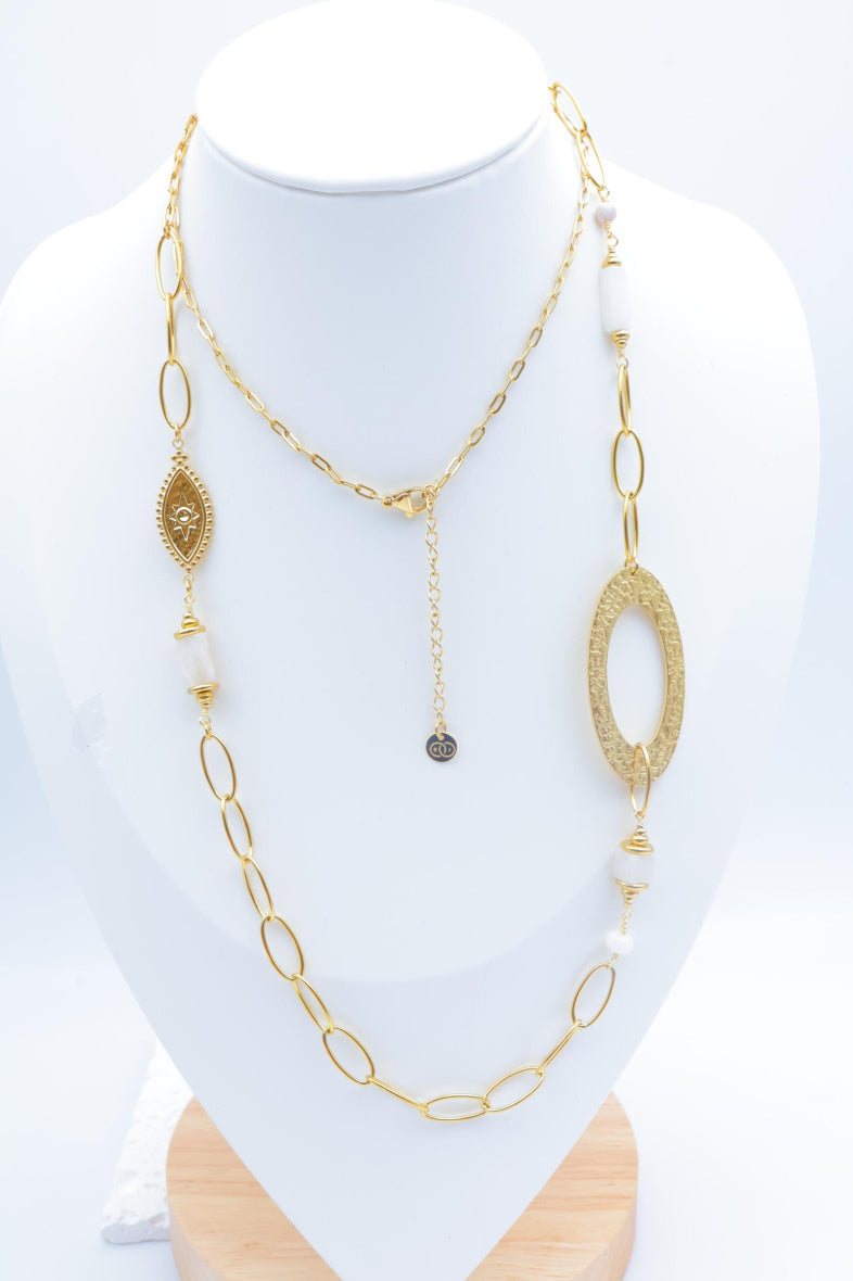 Collier sautoir en acier inoxydable - BLANC