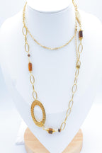 Collier sautoir en acier inoxydable - MARRON FONCÉ