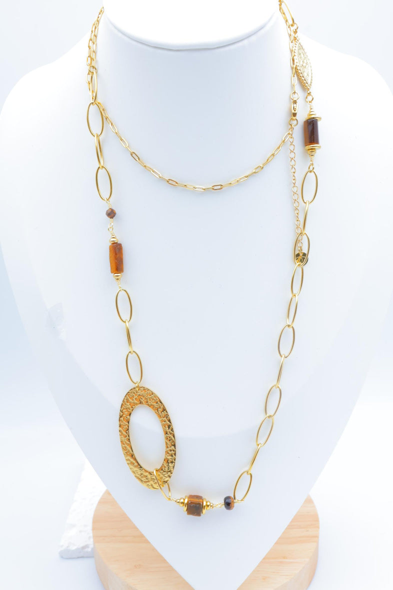Collier sautoir en acier inoxydable - MARRON FONCÉ