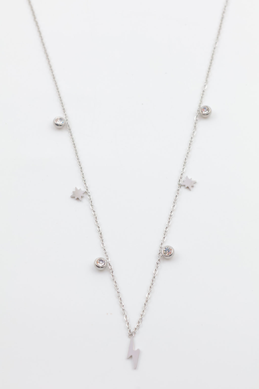 Collier chaîne avec pendentifs éclair et étoiles - ARGENT