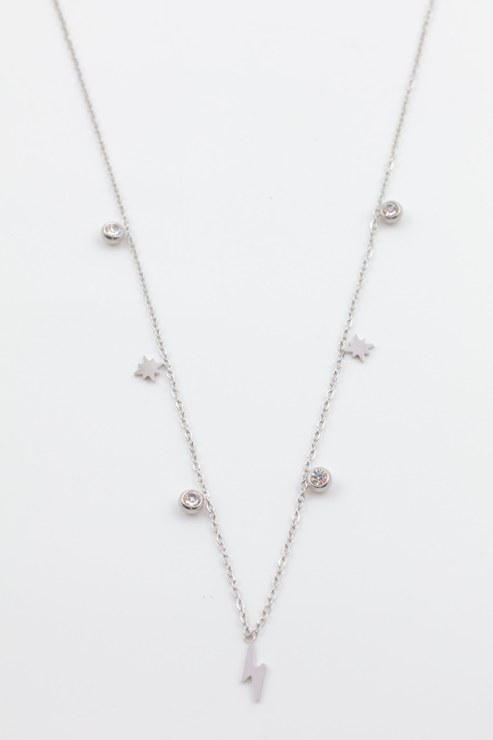 Collier chaîne avec pendentifs éclair et étoiles - ARGENT