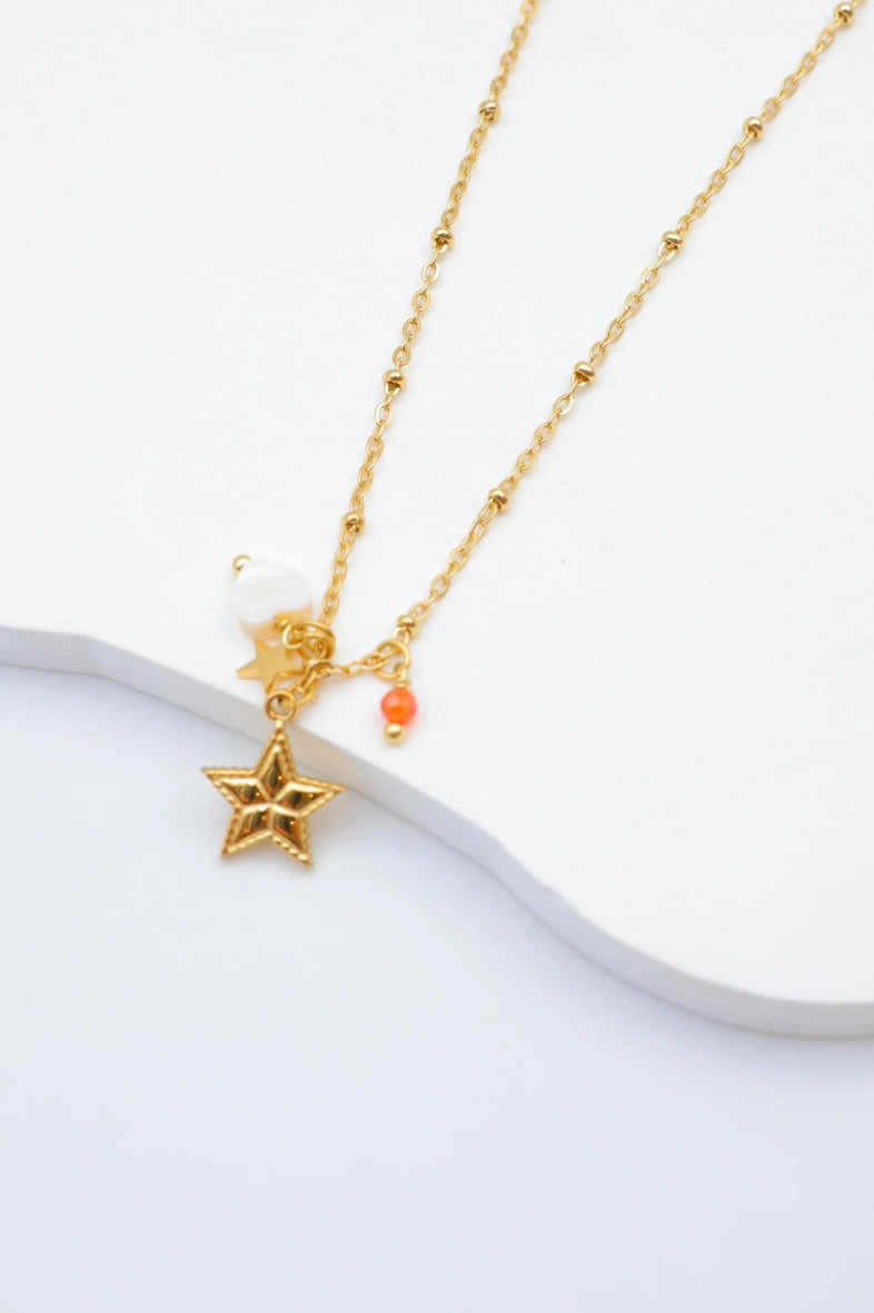 Collier avec pendentif étoile et petites décorations - ORANGE