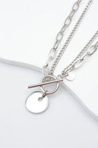 Collier multi-rang avec pendentif circulaire - ARGENT