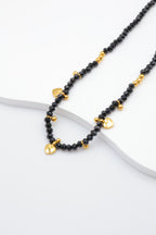 Collier avec perles et pendentifs en forme de cœur - NOIR