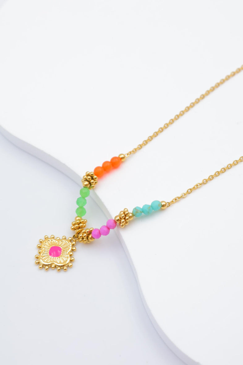 Collier avec pendentif en forme de fleur - MULTICOLORE