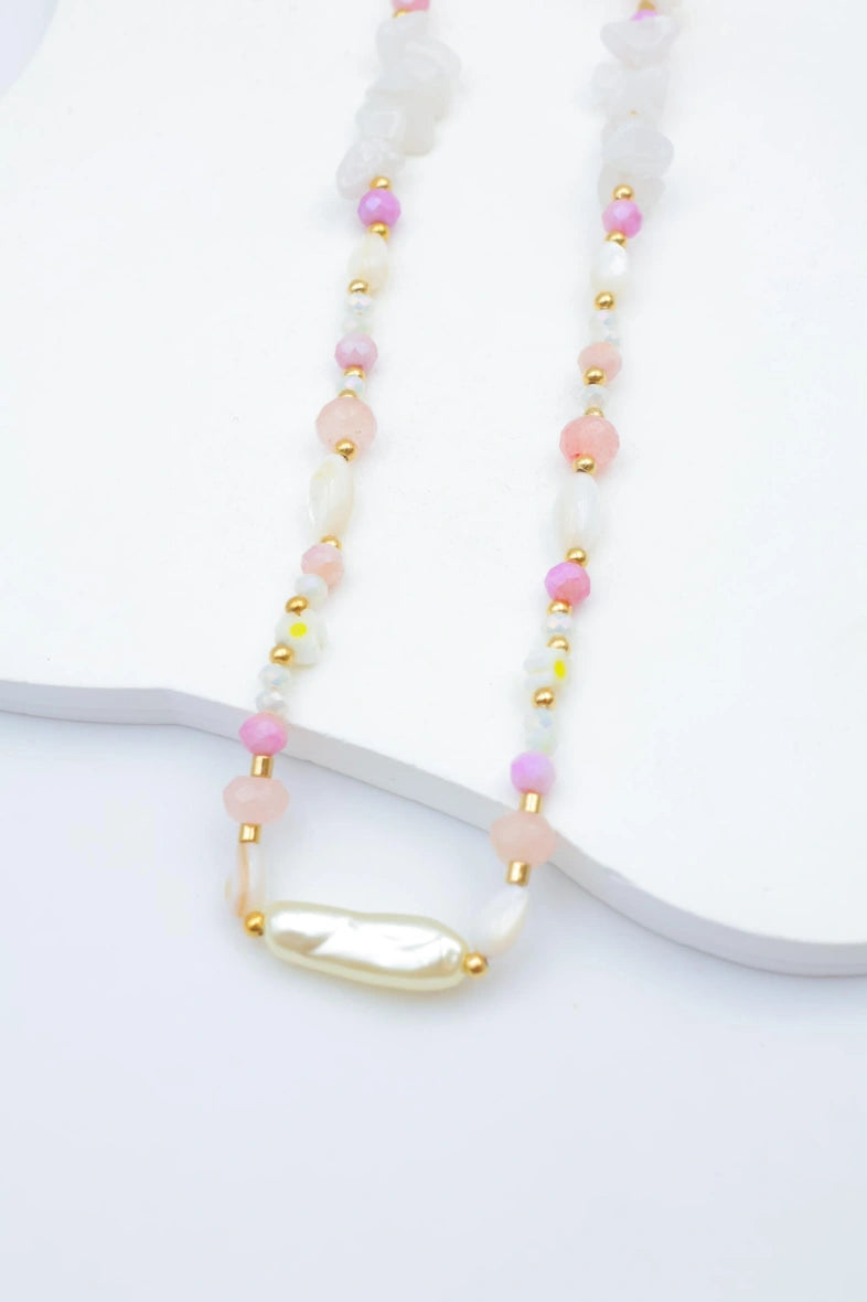 Collier baroque avec cristaux et éléments décoratifs - BLANC