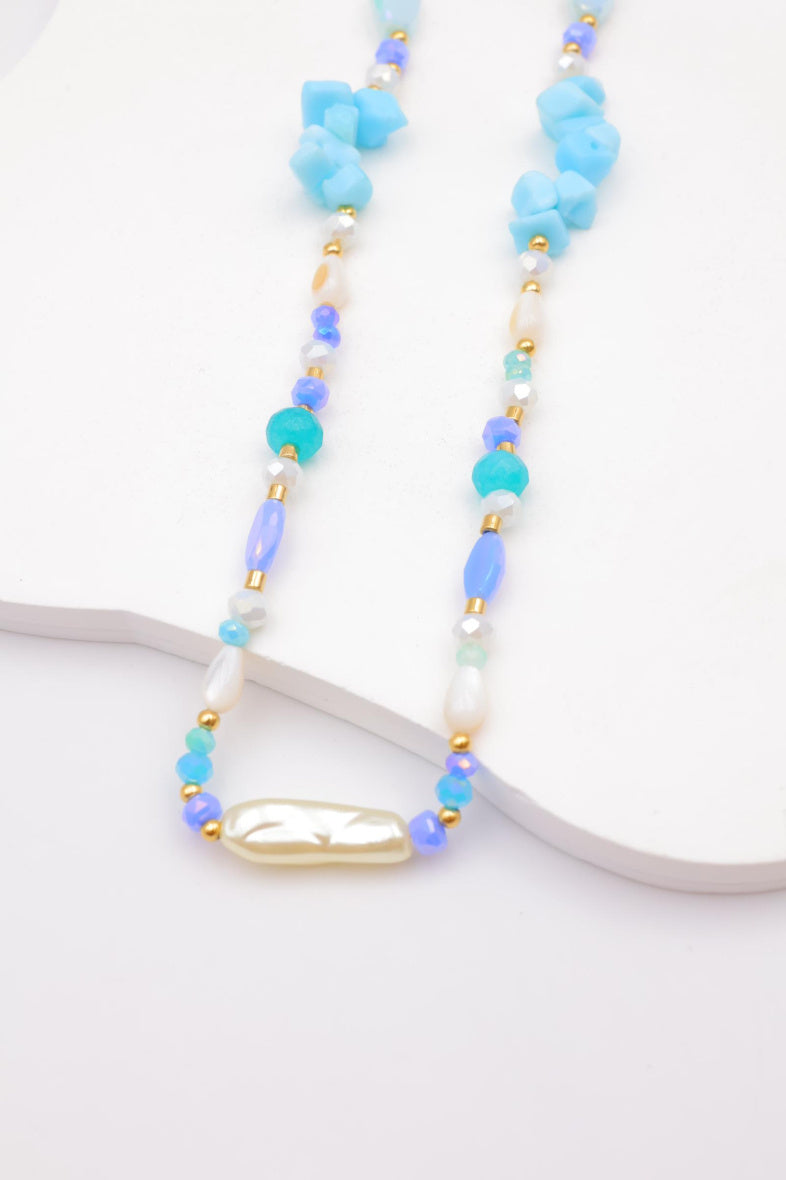 Collier baroque avec cristaux et éléments décoratifs - BLEU