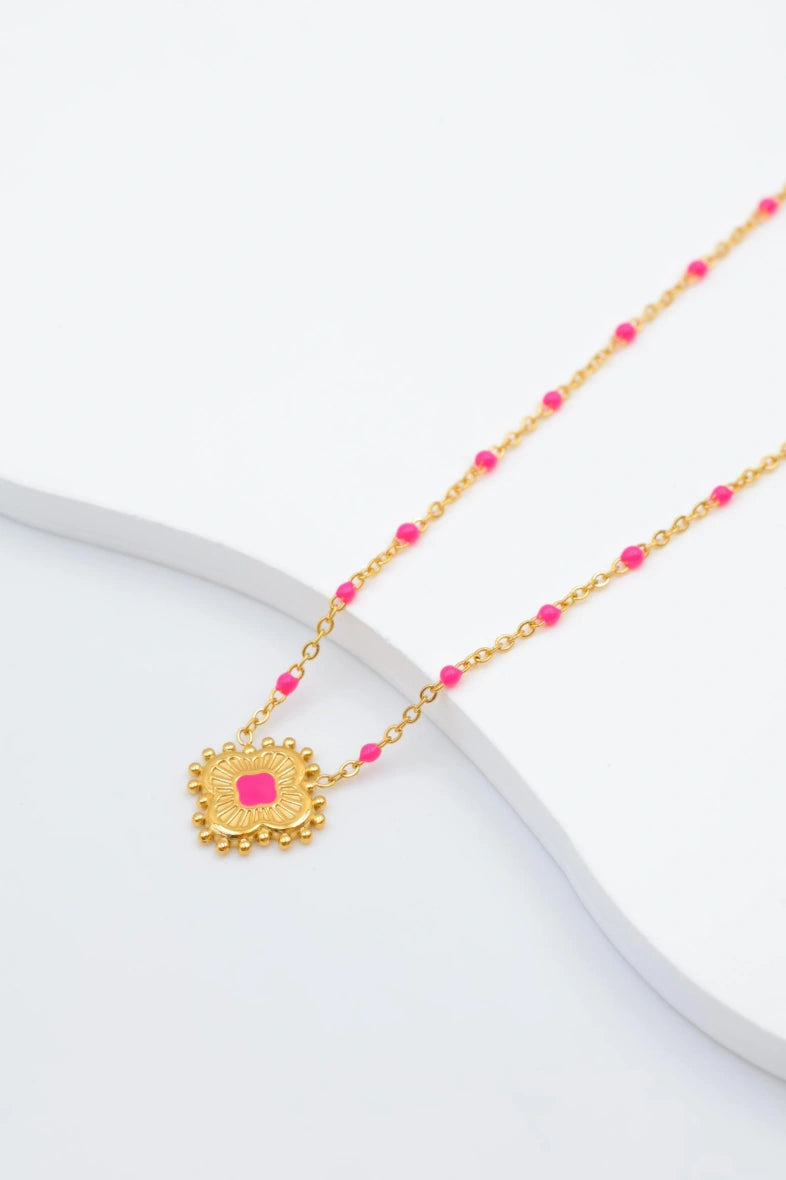 Collier avec pendentif en forme de fleur - FUCHSIA