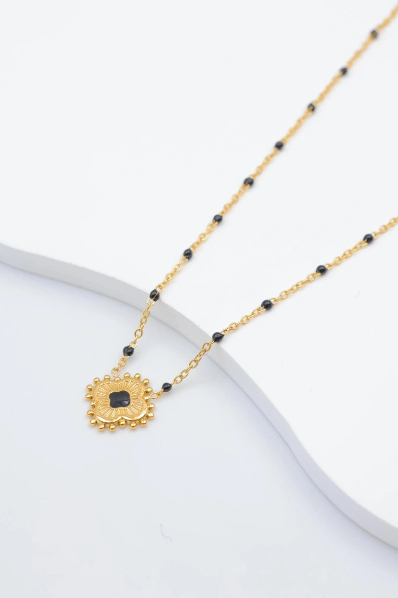Collier avec pendentif en forme de fleur - NOIR