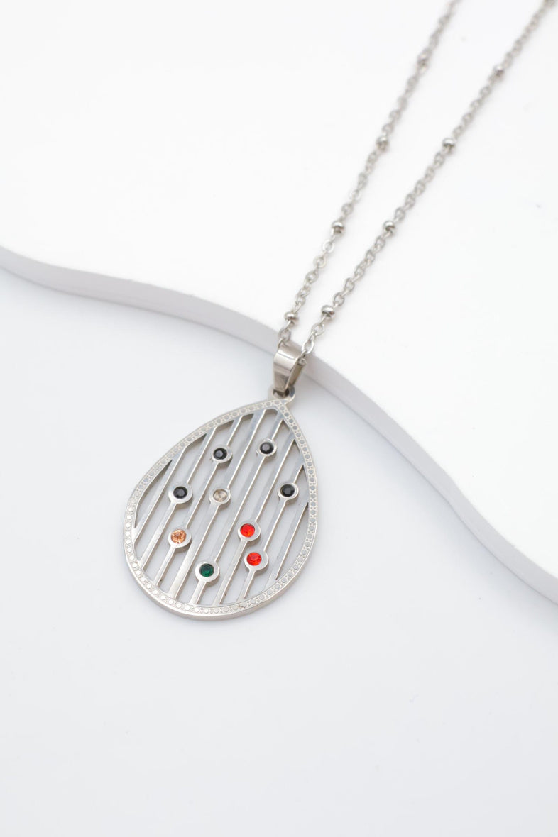 Collier avec pendentif ajouré et perles en cristal - ARGENT