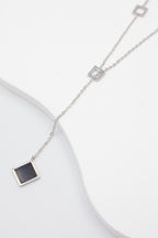Collier lavallière avec pendentif carré noir - ARGENT