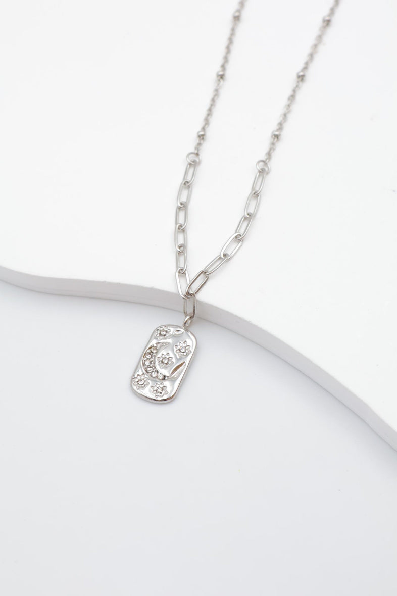 Collier avec pendentif lotus et poisson - ARGENT