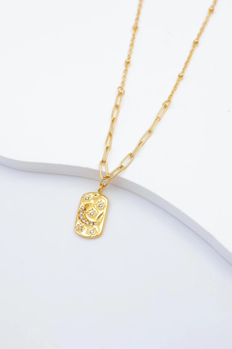 Collier avec pendentif lotus et poisson - DORÉ