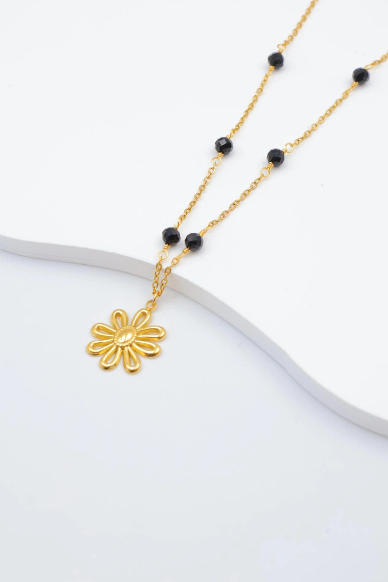 Collier avec pendentif en forme de fleur - NOIR