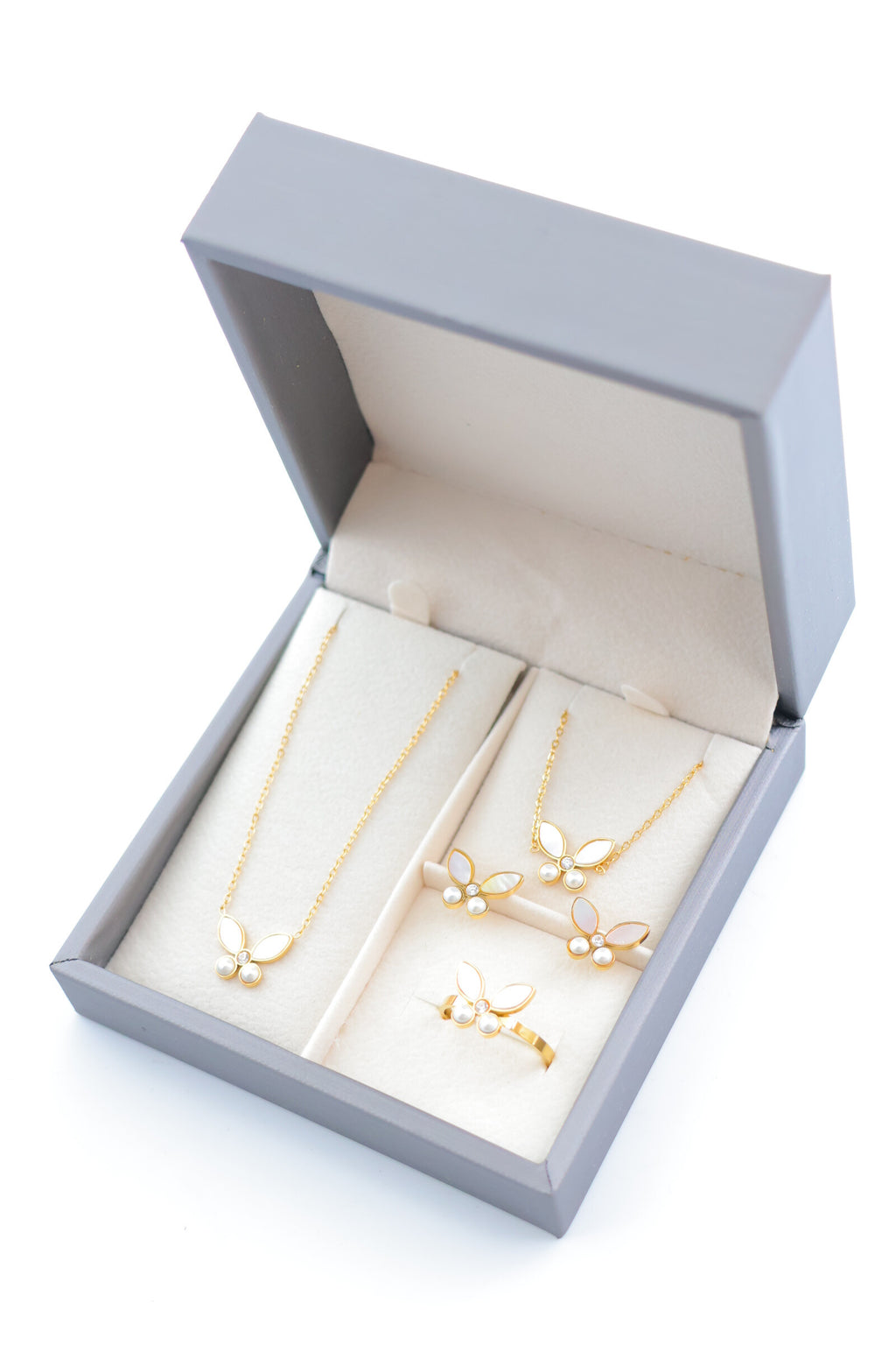 Parure de bijoux avec boîte en acier inoxydable - BLANC