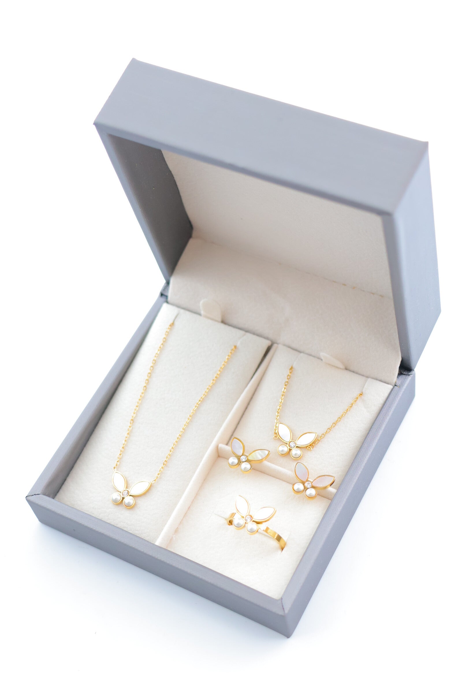 Parure de bijoux avec boîte en acier inoxydable - BLANC