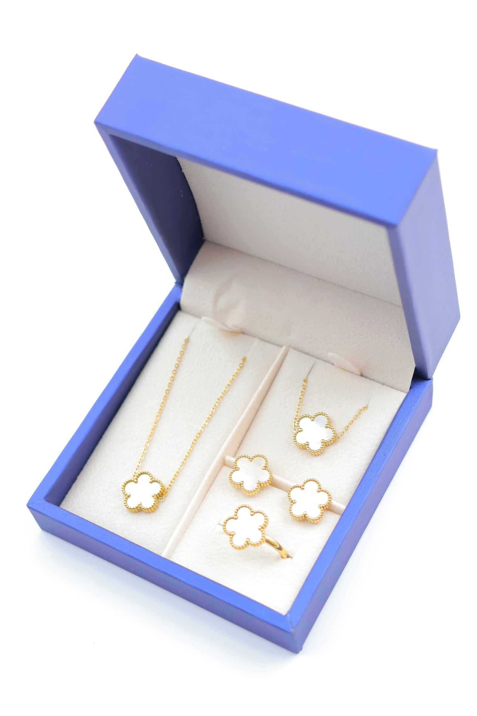 Parure de bijoux avec boîte en acier inoxydable - BLANC