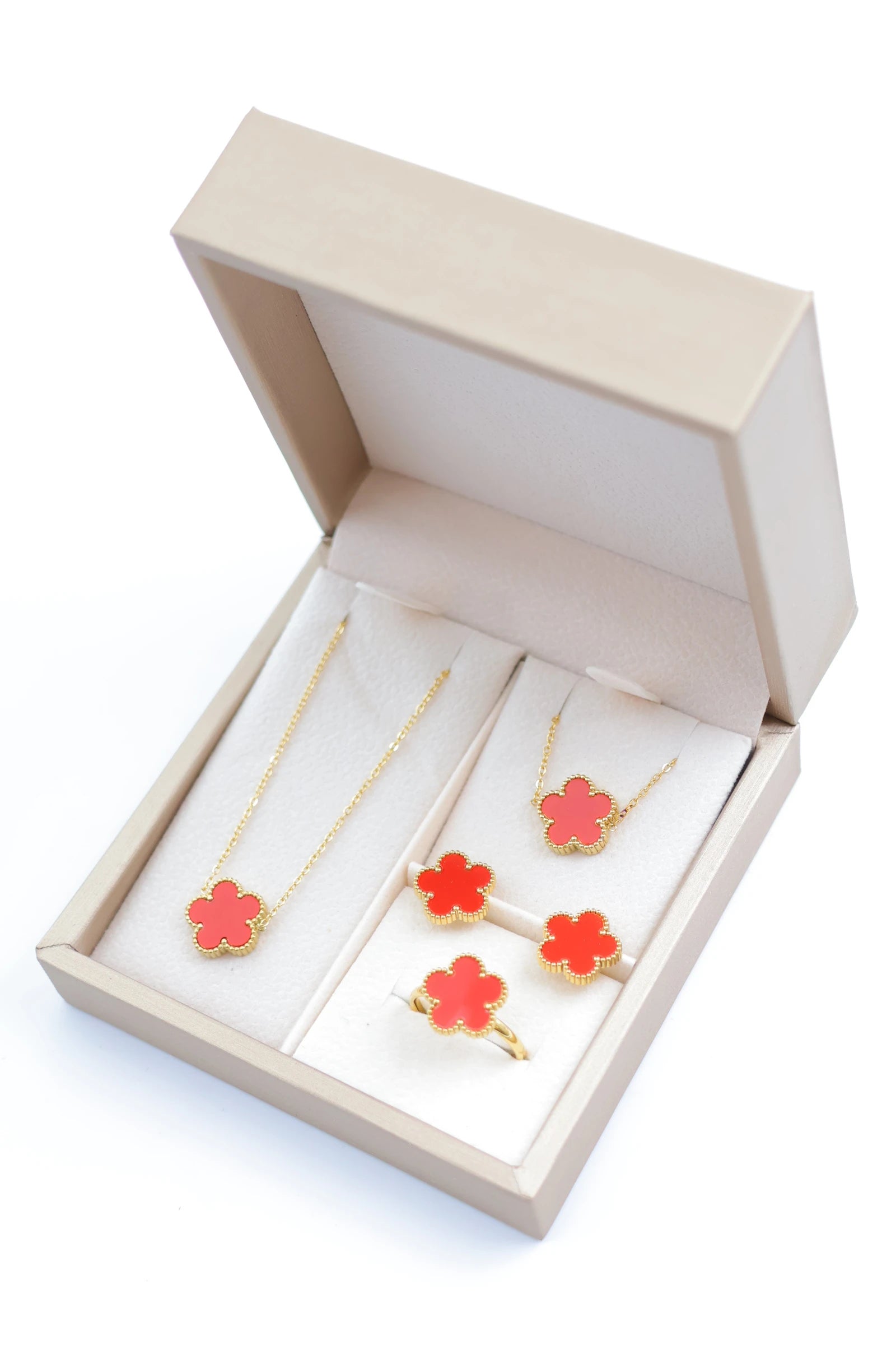 Parure de bijoux avec boîte en acier inoxydable - ROUGE