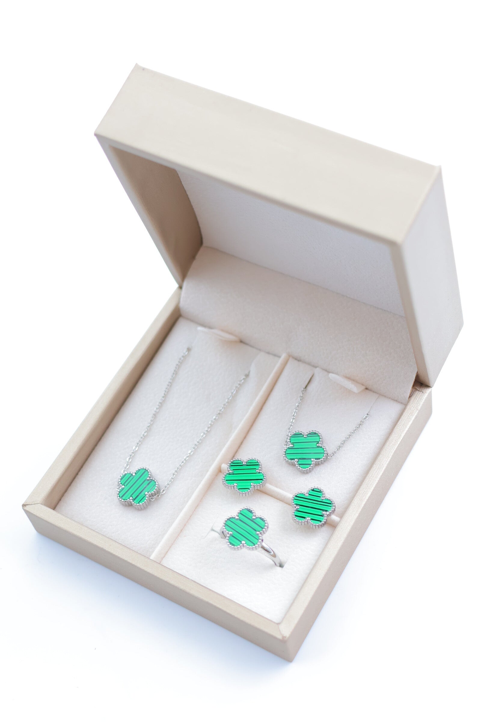 Parure de bijoux avec boîte en acier inoxydable - VERT FONCÉ