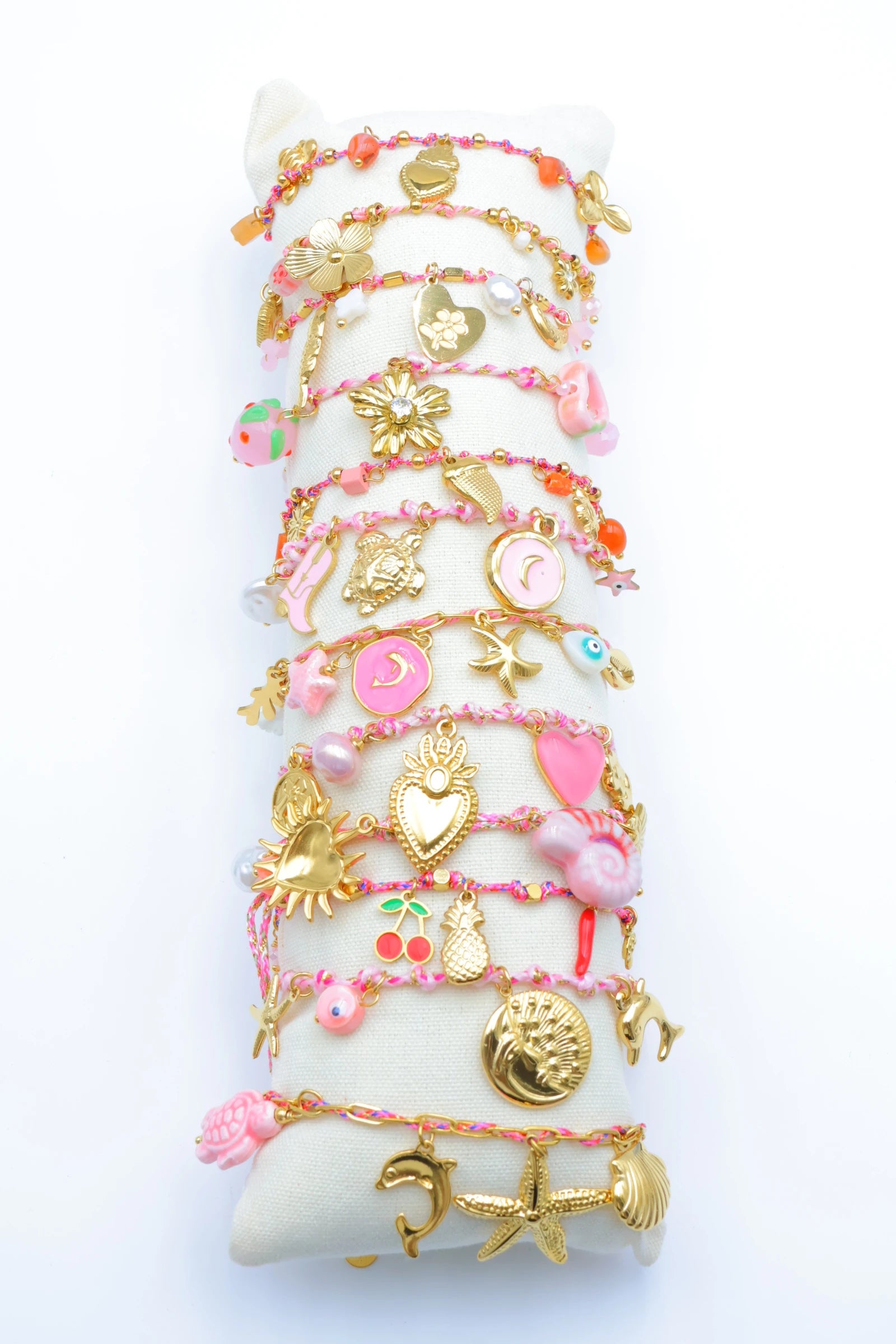 Lot de 12 bracelets en acier inoxydable avec coussin - ROSE
