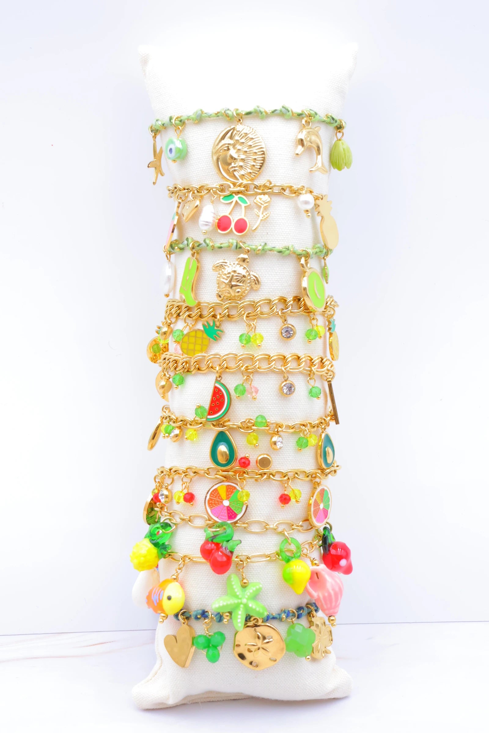 Lot de 10 bracelets en acier inoxydable avec coussin - VERT