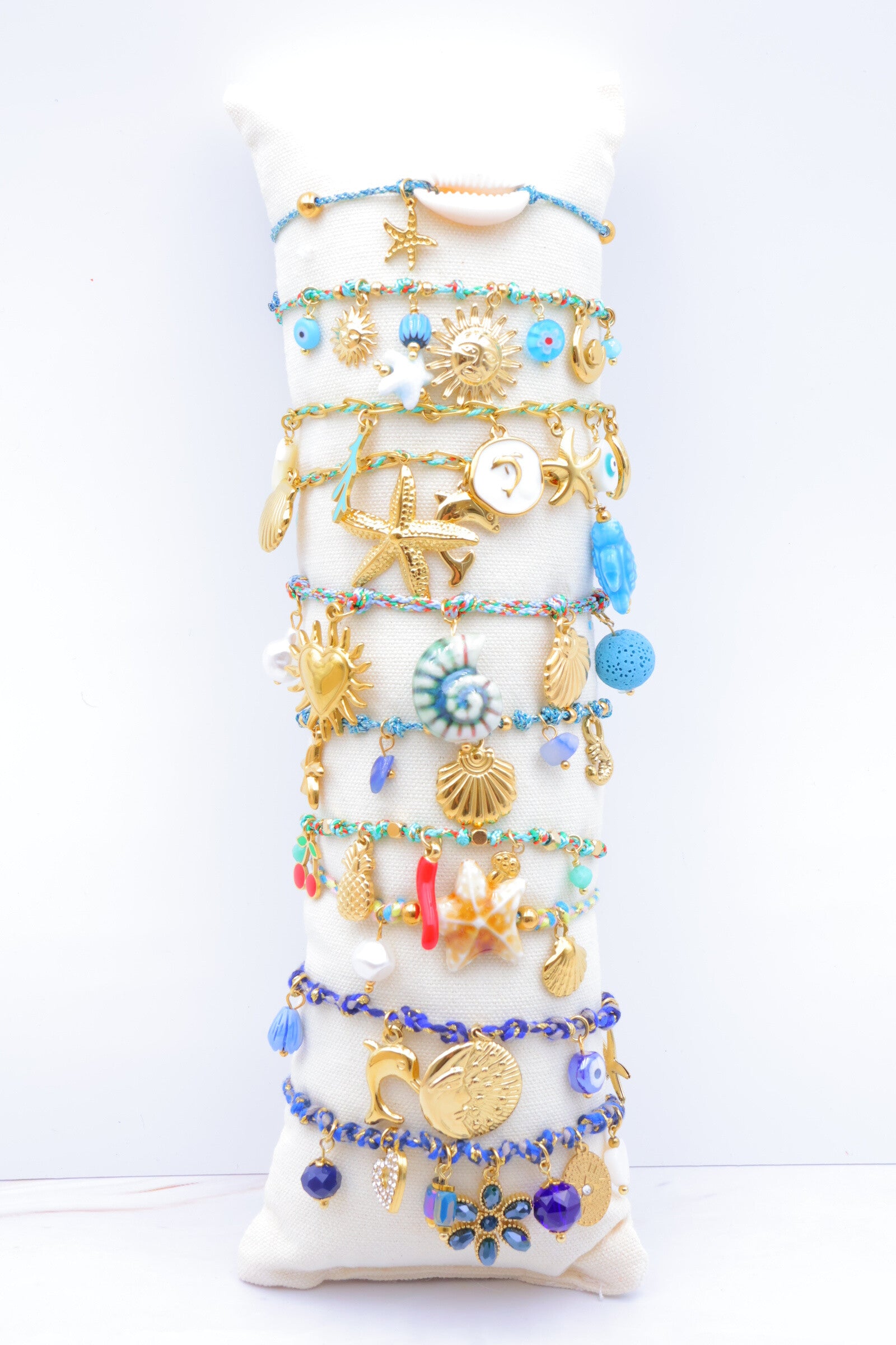 Lot de 10 bracelets en acier inoxydable avec coussin - BLEU