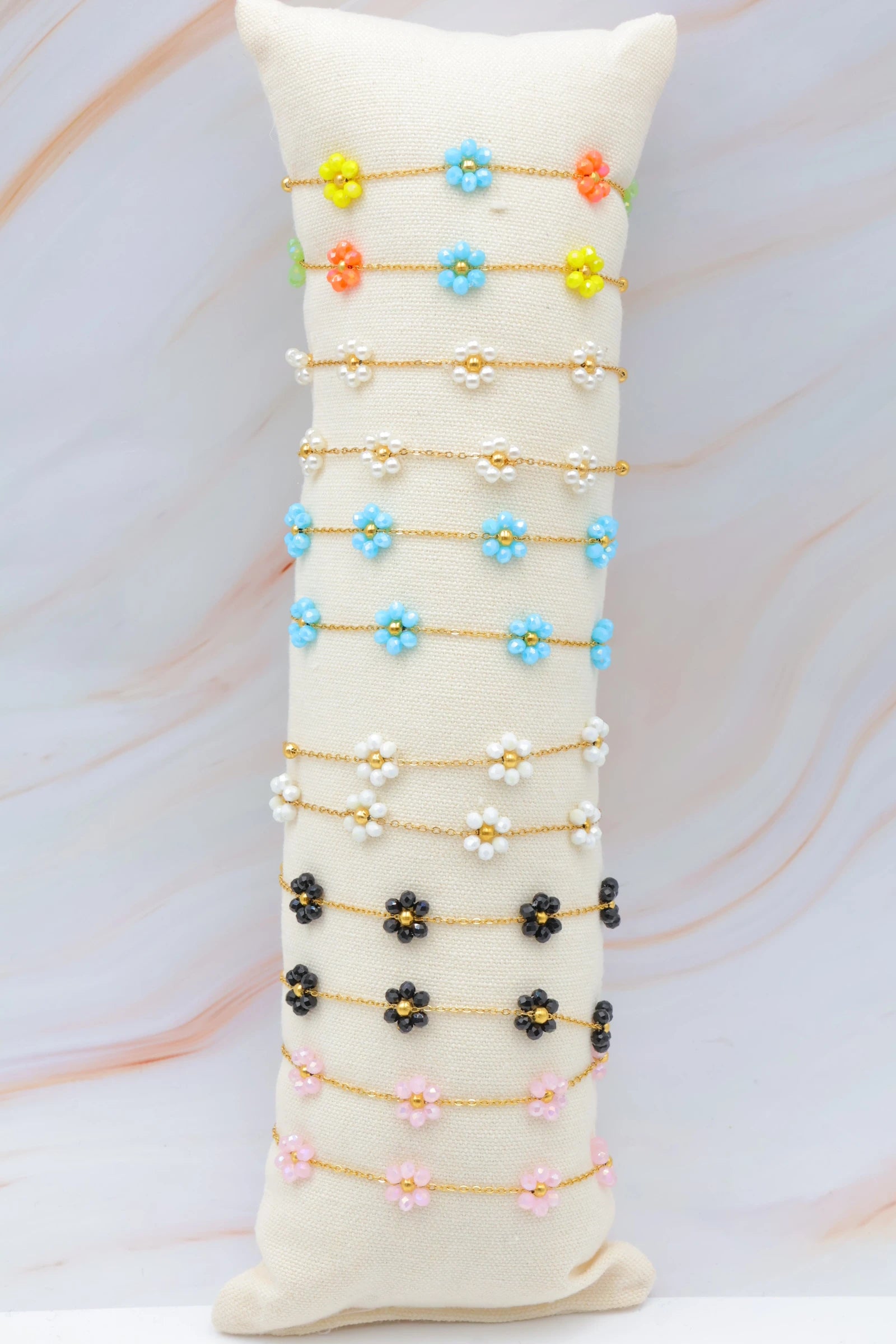 Lot de 12 bracelets en acier inoxydable avec coussin - MULTICOLORE