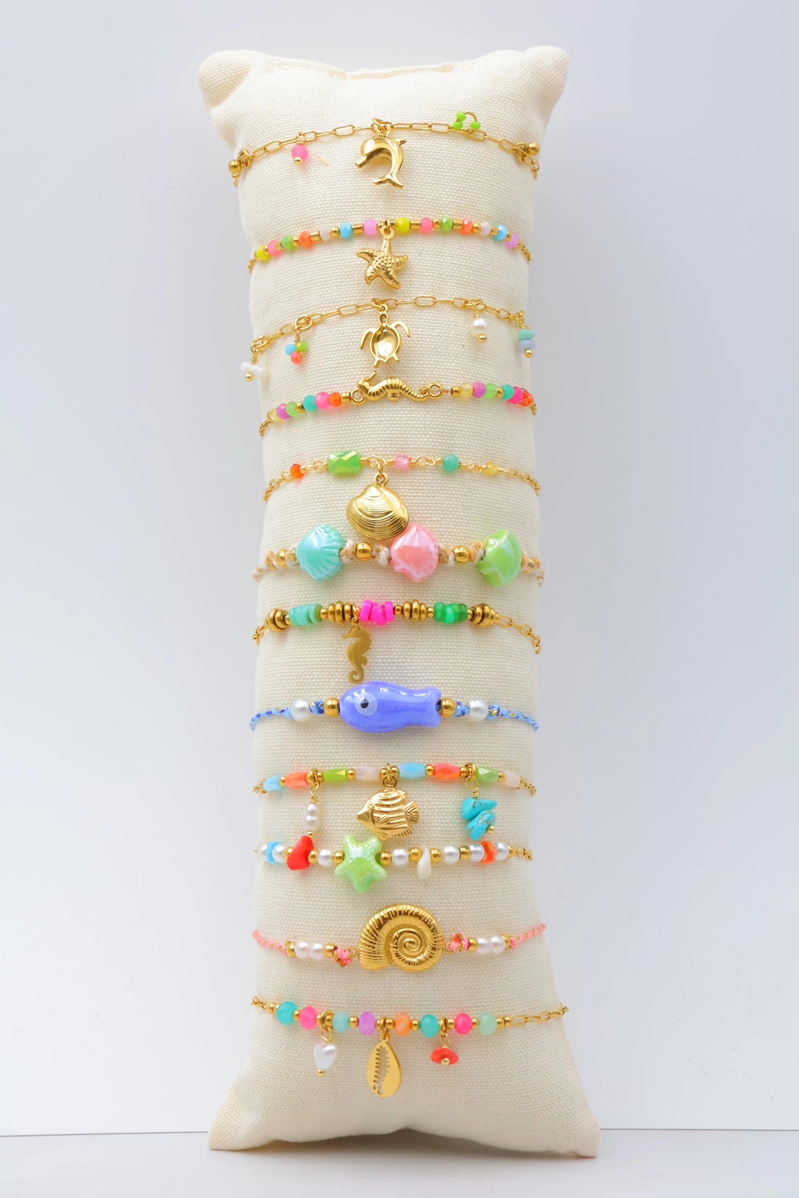 Lot de 12 bracelets en acier inoxydable avec coussin - MULTICOLORE