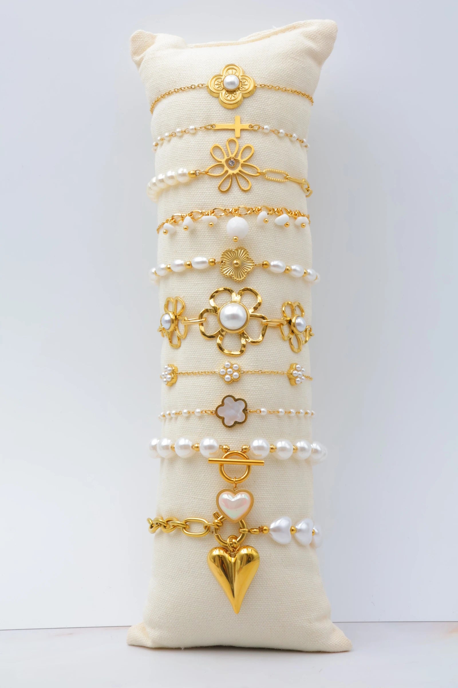 Lot de 10 bracelets en acier inoxydable avec coussin - DORÉ