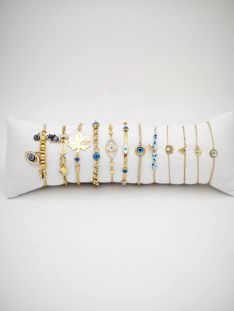 Lot de 12 bracelets en acier inoxydable avec coussin - BLEU